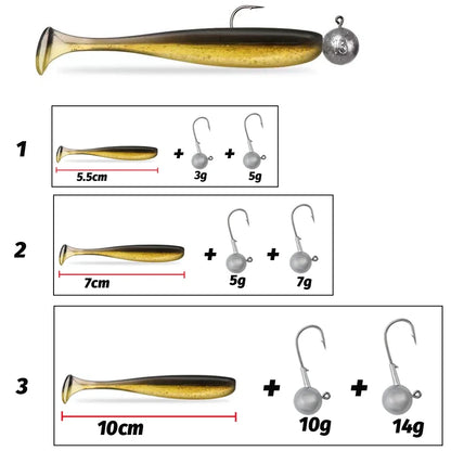 50PCS Metal Jig Fishing Lure Set – Soft & Sinking Swimbaits 3g–14g (5.5–10cm) Jigging Head Hooks in Tackle Box for Bass Fishing