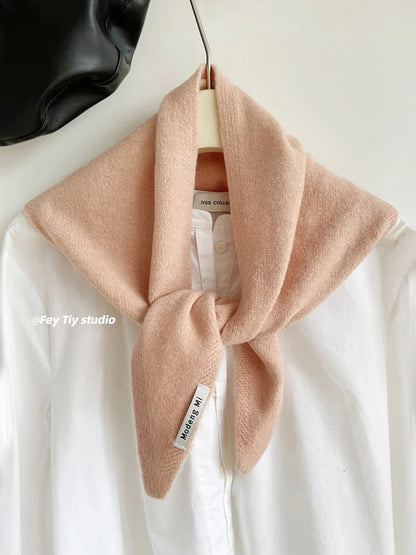British Korean Style Wool Knitted Triangular Scarf – Multi-Functional Headscarf, Warm Knit Scarf for Women