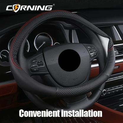 38cm PU Leather Steering Wheel Cover — Anti-Slip, Breathable Fiber Braid, Universal Car Accessory
