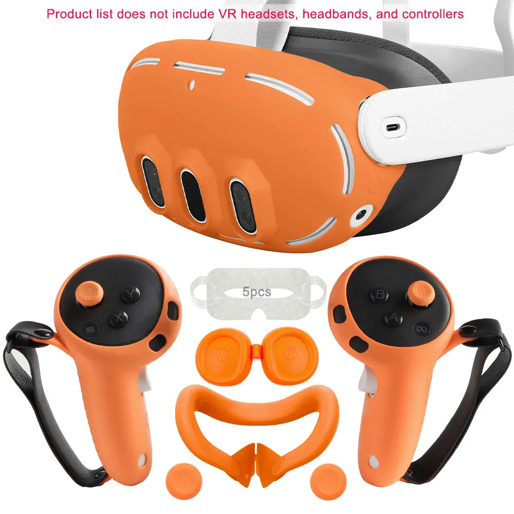 Silicone Protective Cover Set for Meta Quest 3 — VR Headset, Controller Grip, Lens Cap & Face Cover Accessories