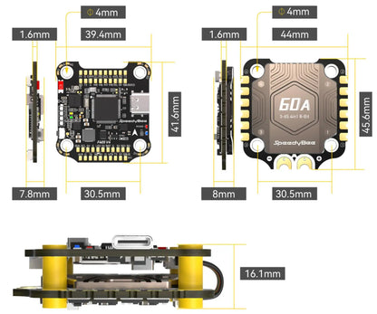 SpeedyBee F405 V4 BLS 60A 30x30 FC & ESC Stack for FPV Racing Drones