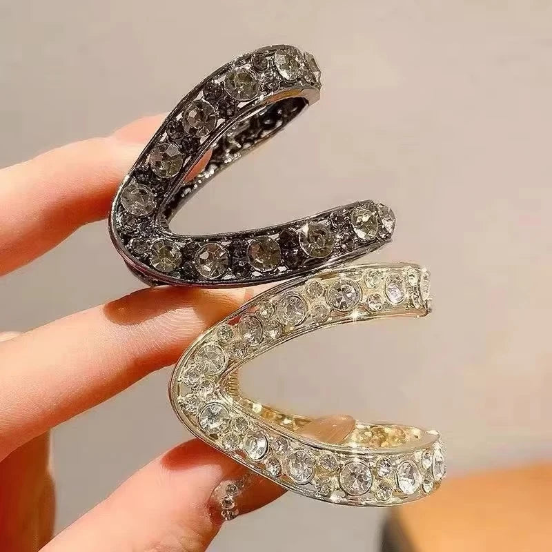 Rhinestone V-Shaped Hair Claw Clip - High Ponytail & Bun Styling Accessory