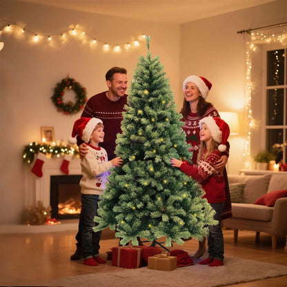 6-7ft Pre-Lit Artificial Christmas Tree — Hinged Xmas Tree with LED Lights & 8 Lighting Modes for Home Decor