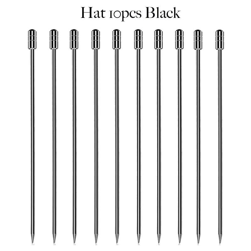 10PCS Stainless Steel Cocktail Picks - Fruit Sticks & Drink Stirring Sticks in Circle, Ball, and Hat Shapes