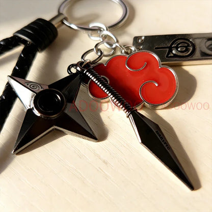 Bandai Naruto Red Cloud Alloy Keychain Set – 20 Styles Anime Woven Leather Rope Charm Car Pendant Punk Jewelry Gift Accessories