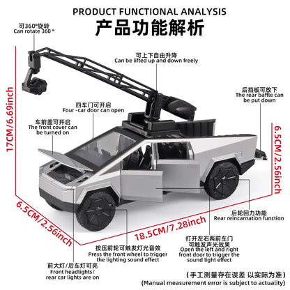 1:32 Cybertruck Diecast Toy Truck for Boys – Silver Pickup with Sound & Light, Metal Model Car for Kids Age 3+