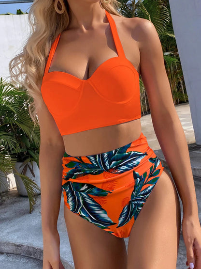 Women’s Butterfly Print Push Up Bikini Set - High Waist Padded Swimsuit for Summer Beachwear