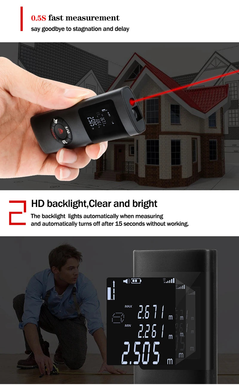 40M/60M Mini Smart Laser Distance Meter | Portable USB Rechargeable Infrared Rangefinder