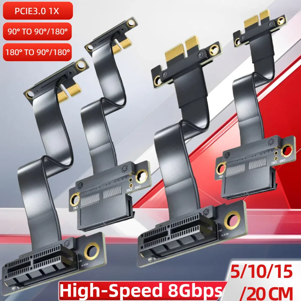 TISHRIC PCIe 3.0 X1 Extension Cable - 5/10/15/20CM High Speed PCI Express Riser Cable with 90°/180° Right Angle Connector