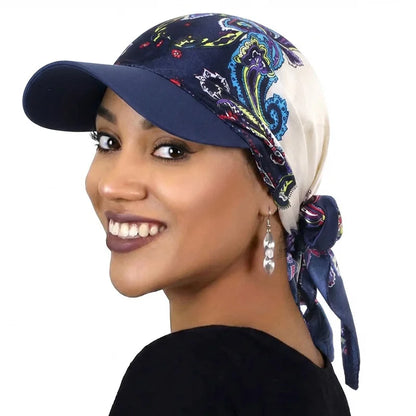 Women’s Printed Satin Sun Hat - Soft Breathable Headscarf Cap with Brim for Summer Fashion & Outdoor Wear