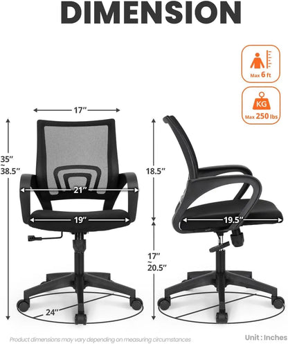 Ergonomic Office Chair – Mid Back Desk Chair with Lumbar Support, Mesh Cushion, Adjustable Swivel & Rolling for Home & Gaming