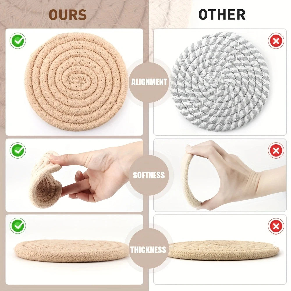 8-Piece High-Temperature Resistant Woven Coaster Set with Holder - Absorbent Cup Coasters for Coffee, Tea, and Drinks