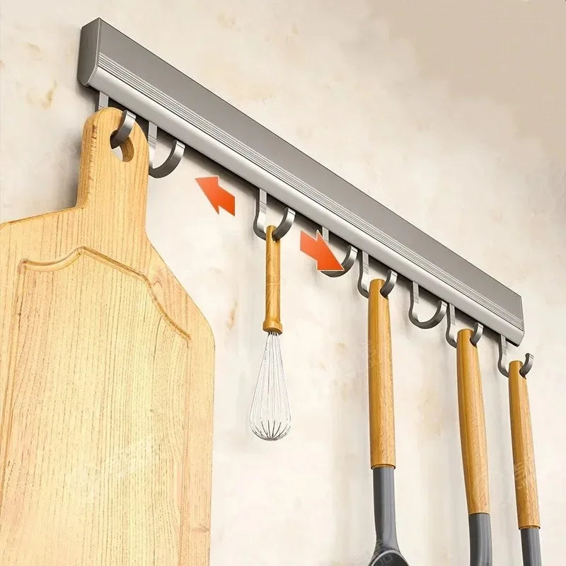 Wall Mounted Punch-Free Hooks Rack – Multi-Purpose Kitchen & Bathroom Utensil, Towel, Robe, and Coat Holder