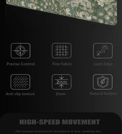 Green Vintage Flowers XL Gamer Mouse Pad – Large Non-Slip XXL Playmat for Home & Office Desk