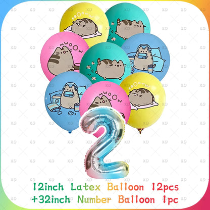 Cute Cat Birthday Party Decorations - Kawaii Balloon Set, Cake Toppers, Bunting Banner, and Party Backdrop Supplies