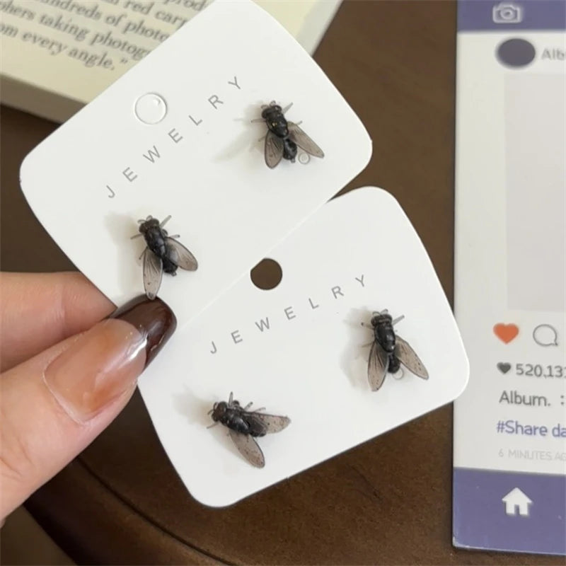 Funny Fly Stud Earrings - Realistic Insect Halloween & Party Jewelry for Women