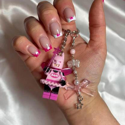 3D Pink Fairy Bat Minifigure Keychain - Cute Collectible Bag Charm