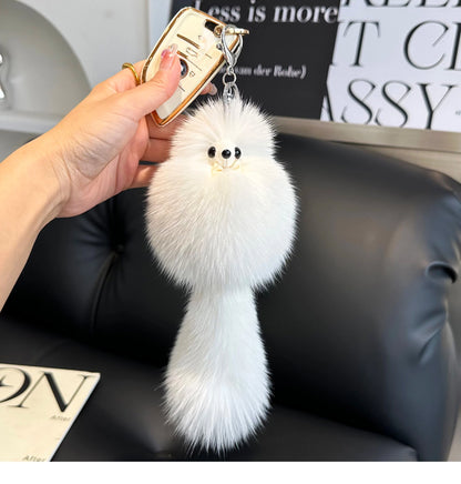 2024 Cute Real Fox Fur Plush Keychain – Pompom Bag Pendant & Car Key Ring Toy for Girls