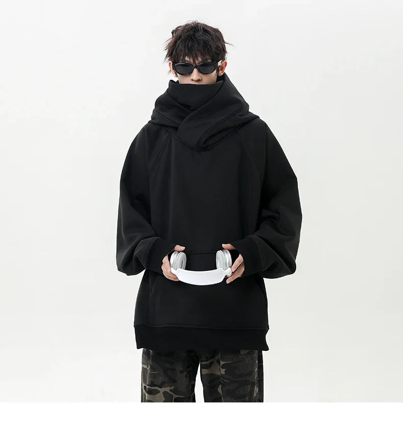 Autumn High Neck Sweatshirt for Men – Pile Collar Hoodie, Harajuku Ninja Style, Casual Sports Loose Fit Top
