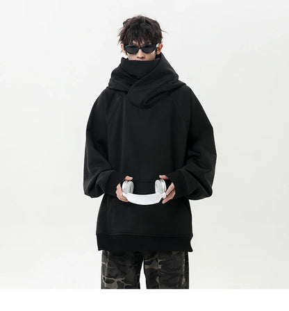 Autumn High Neck Sweatshirt for Men – Pile Collar Hoodie, Harajuku Ninja Style, Casual Sports Loose Fit Top