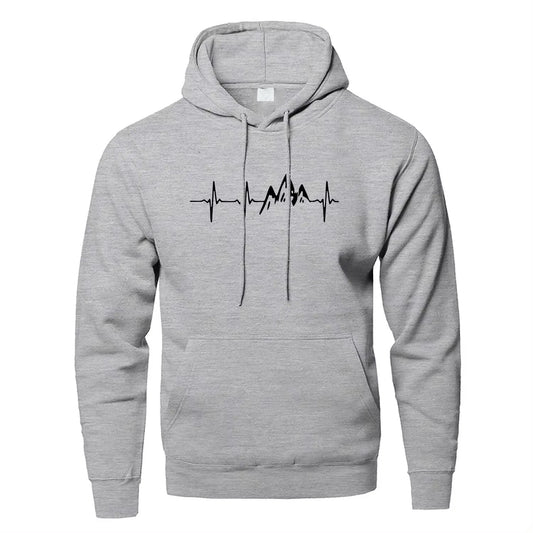 Mountain Heartbeat Hoodie – Teen Sweatshirt, Autumn Long Sleeve Hooded Sportswear in Black & Gray