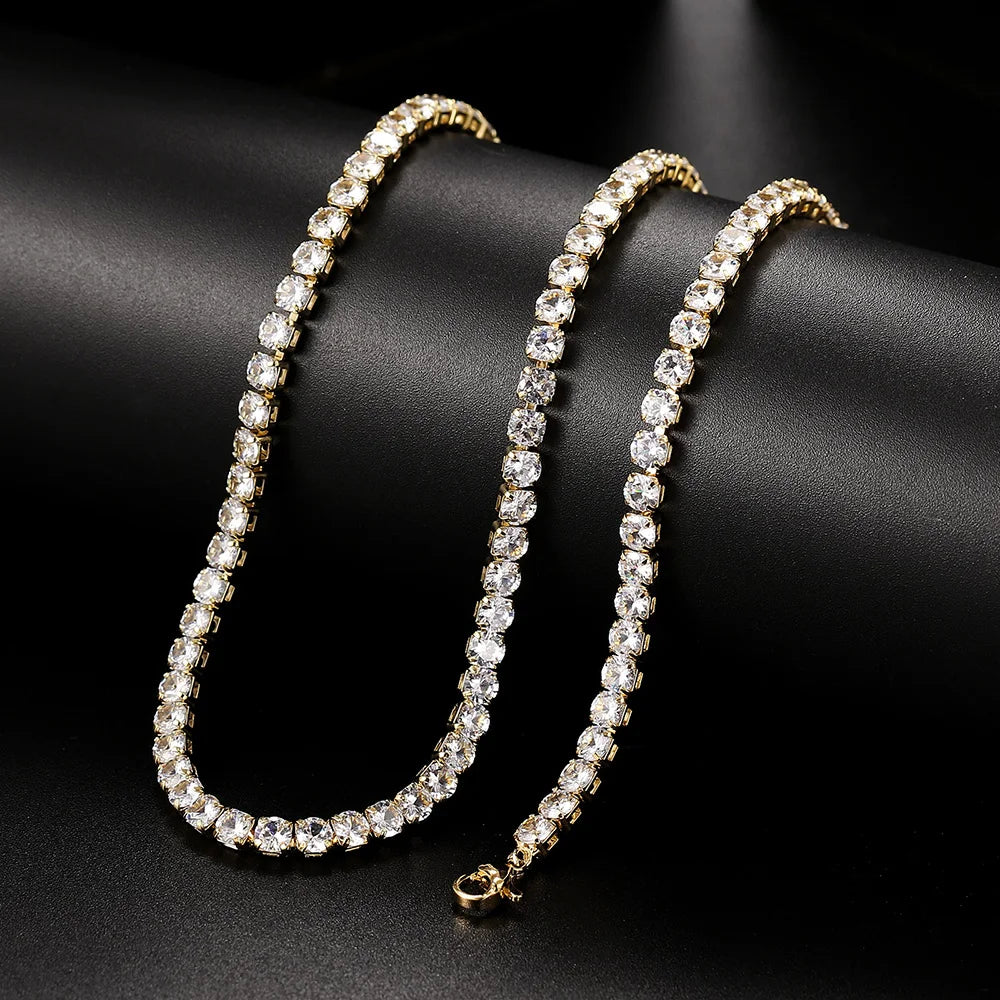 Luxury Iced Out Tennis Chain Choker Necklace – Cubic Zircon Crystal Hip Hop Jewelry for Women OHN016