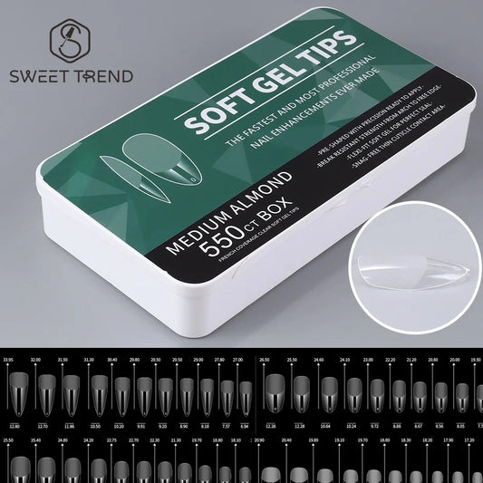 550pcs Soft Gel Nail Tips - Medium Short Almond & Coffin Full Cover Press On Nail Extension Kit