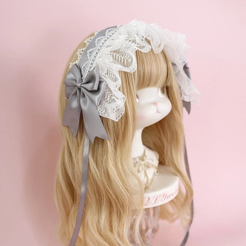 Lolita Lace Headband with Ribbon Bow - Sweet Dark Hair Accessory