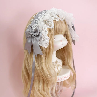 Lolita Lace Headband with Ribbon Bow - Sweet Dark Hair Accessory