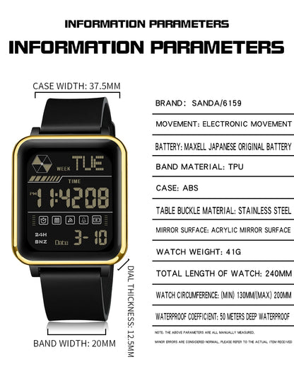 SANDA Digital Military Watch for Men – Luxury LED Stopwatch, Waterproof, Top Brand Electronic Wristwatch, Gift 6159