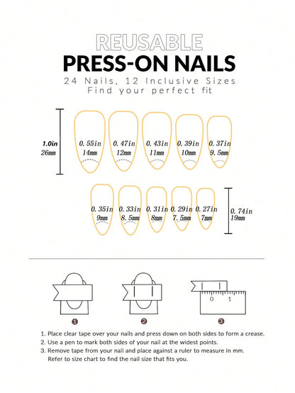24-Piece Black Square Press-On Nails - Long Ballet Almond False Nail Tips for Women & Nail Art