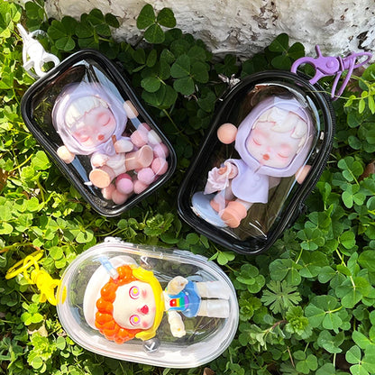 Transparent Jewelry Organizer Box – Plastic Storage Pouch with Keychain, Dustproof Case, Cute Doll Bag for Accessories