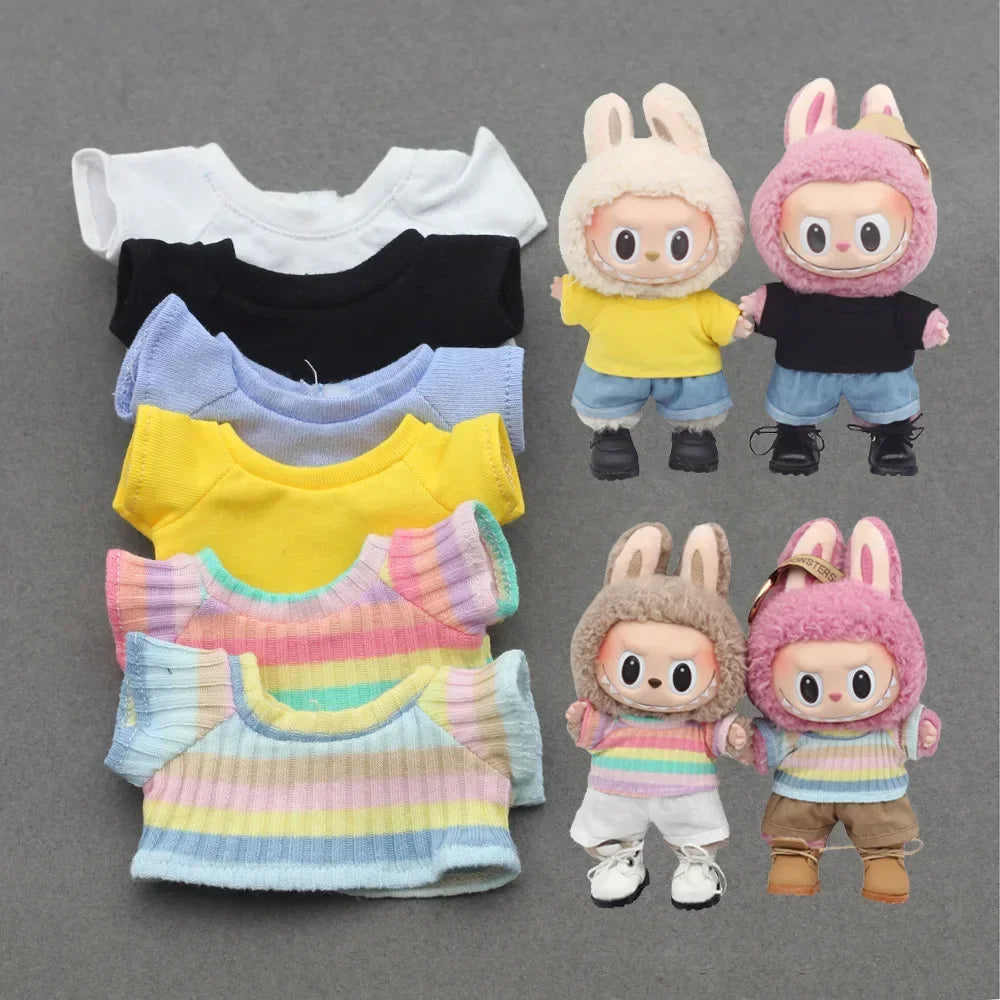 15-17cm Labubu & 10cm Cotoon Doll Clothes — Kpop EXO Idol Doll Outfit Set, T-Shirt & Denim Shorts Accessories