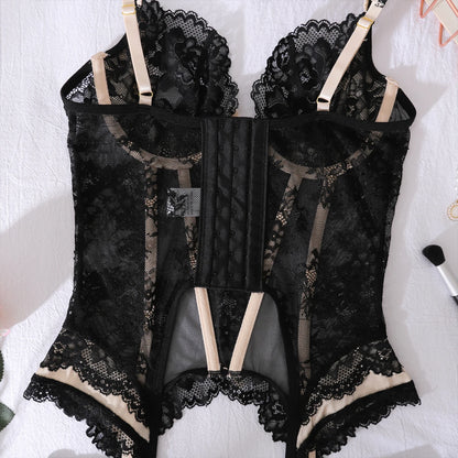 Ellolace Premium Sexy Women’s Lingerie – Willowy Corset 2PC Erotic Bowknot Set