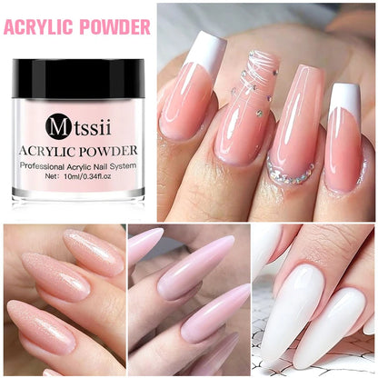 Nail Crystal Powder Kit – Acrylic Liquid Set with Pink & White Powder, Nail Brush for Extension & Carving, Beginner Set