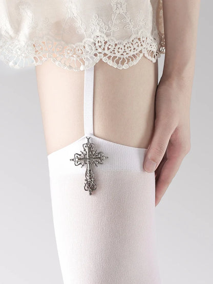 Women's Thigh-High Stockings - Solid Color Gothic Cross Suspender Socks for Lolita, Cosplay & Anime Styles
