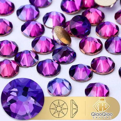QIAO 2088 Crystal Nail Art Rhinestones — Flat Back Non-Hotfix Strass for DIY Nail Decorations (8 Big + 8 Small)