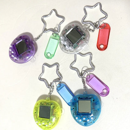 Korean Fashion Rainbow Game Console Keychain — Kawaii Harajuku Y2K Crystal Heart Lock DIY Bag Pendant Charm, Vintage Style