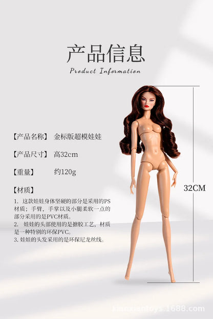 32cm Celebrity Makeup FR Supermodel Nude Doll – 1/6 BJD Movable Joints DIY Dress-Up Toy Gift