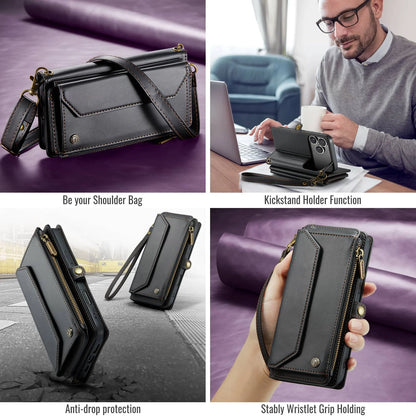 RFID Blocking Crossbody Wallet Case for iPhone 17 Pro Max & Air, PU Leather Card Holder with Strap