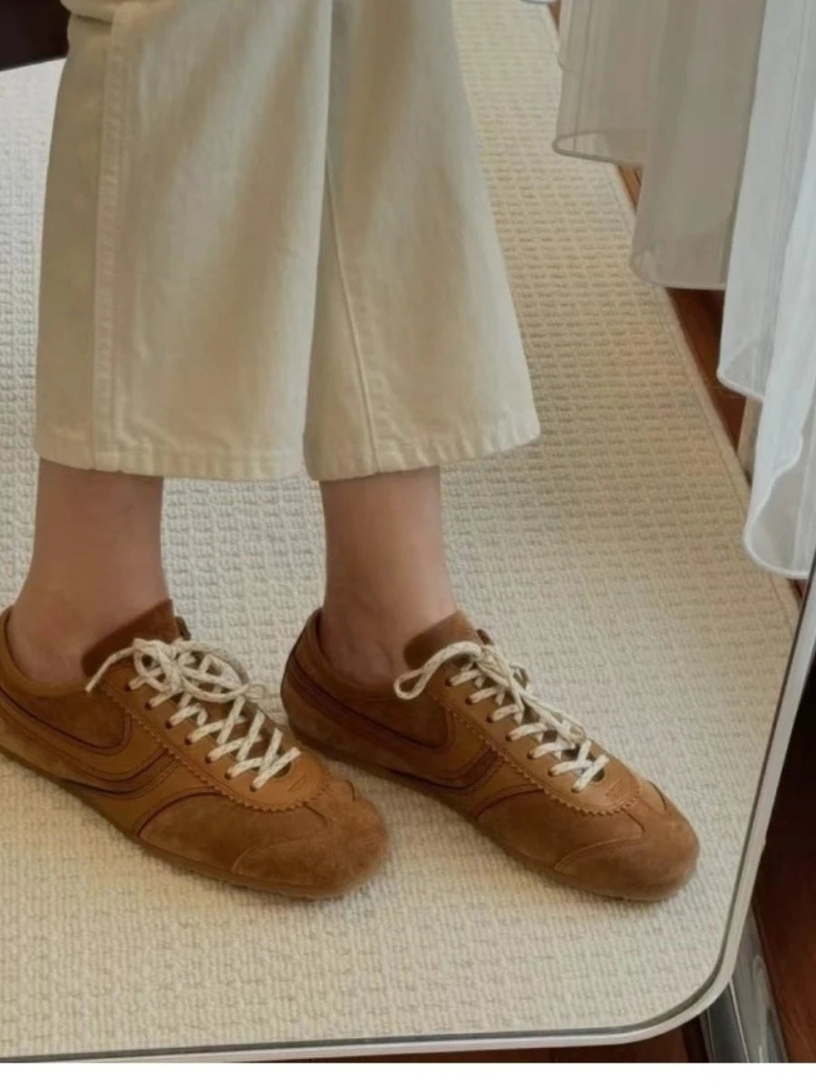 Women’s 2024 Genuine Leather Sneakers – Casual Spring Flat Training Shoes for Ladies