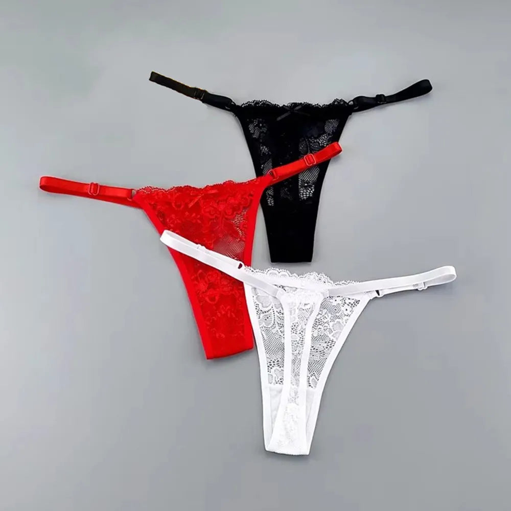 Women's Sexy Lace Thong Set - 3-Piece Sheer G-String Low Waist Plus Size Lingerie