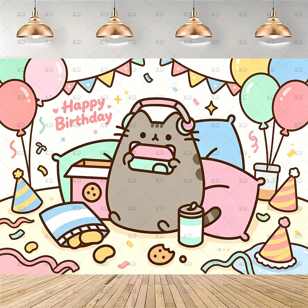 Cute Cat Birthday Party Decorations - Kawaii Balloon Set, Cake Toppers, Bunting Banner, and Party Backdrop Supplies