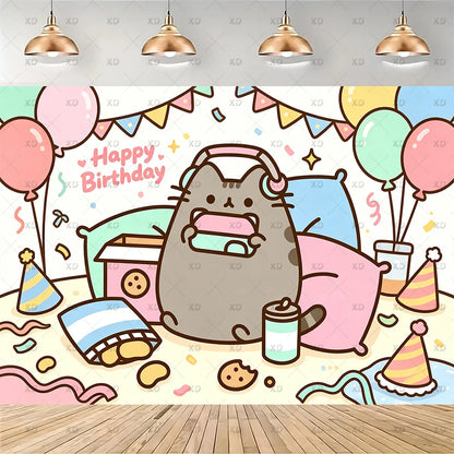 Cute Cat Birthday Party Decorations - Kawaii Balloon Set, Cake Toppers, Bunting Banner, and Party Backdrop Supplies