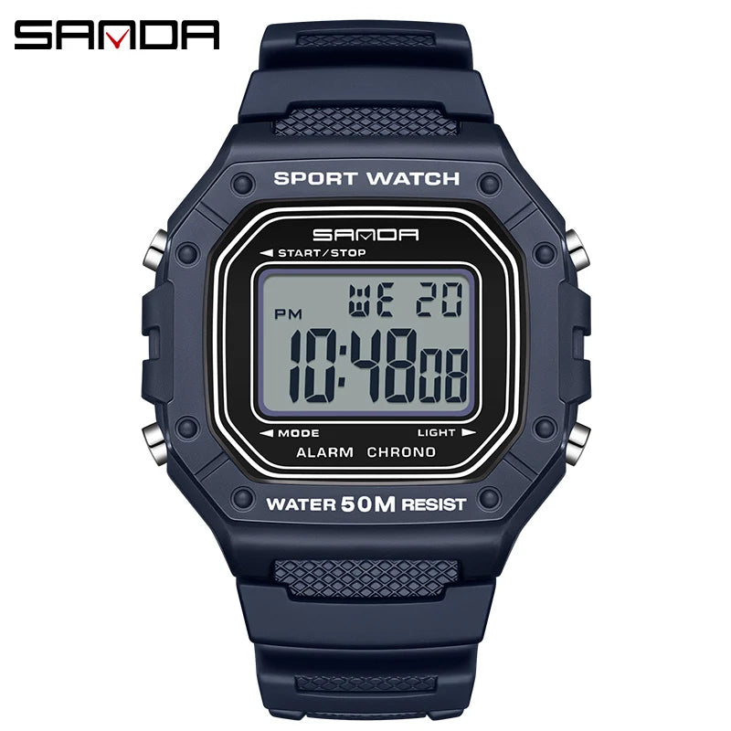 SANDA 2156 Military Digital Sports Watch for Men - Waterproof LED Display Wristwatch with Stopwatch and Oversized Dial