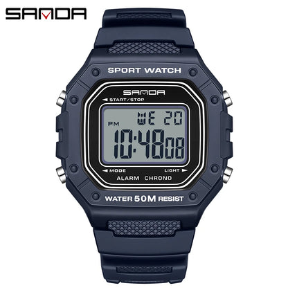 SANDA 2156 Military Digital Sports Watch for Men - Waterproof LED Display Wristwatch with Stopwatch and Oversized Dial
