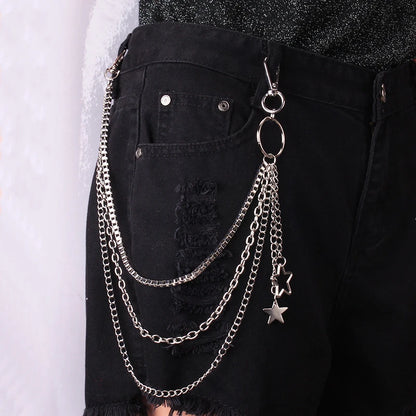 Punk Street Moon & Star Keychain – Goth Skull Rivet Waist Chain for Jeans, Unisex Rock Accessories
