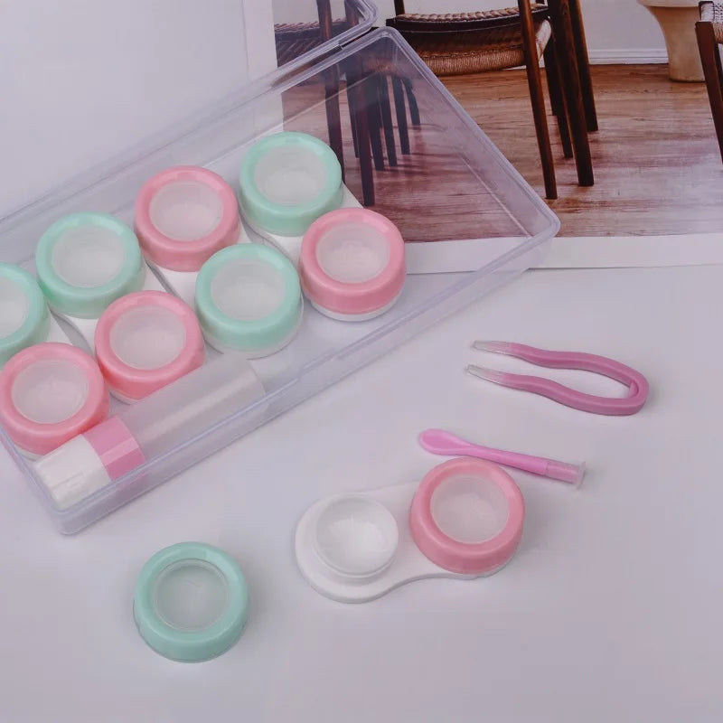 5-Pack Macaron Contact Lens Case Set – Dual Storage Display Box Travel Kit Portable Lens Holder for Easy Carrying