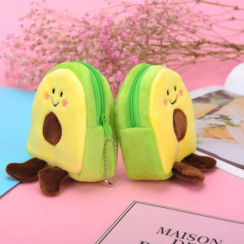 Cute Fruit Avocado Shaped Coin Purse - Plush Key Chain, USB Cable, Lipstick Storage Bag & Pendant Toy Gift