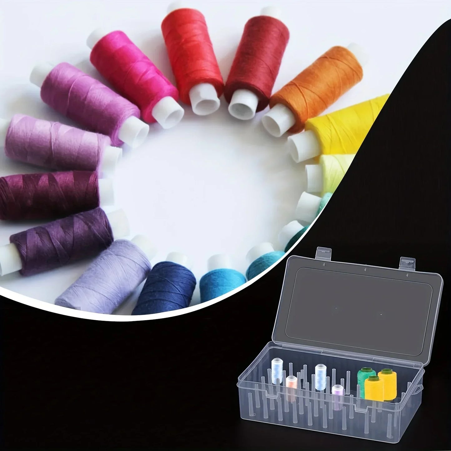 42-Roll Sewing Thread Storage Box - Transparent Portable Embroidery & Sewing Organizer